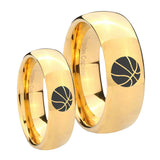 Bride and Groom Basketball Dome Gold Tungsten Carbide Men's Engagement Band Set