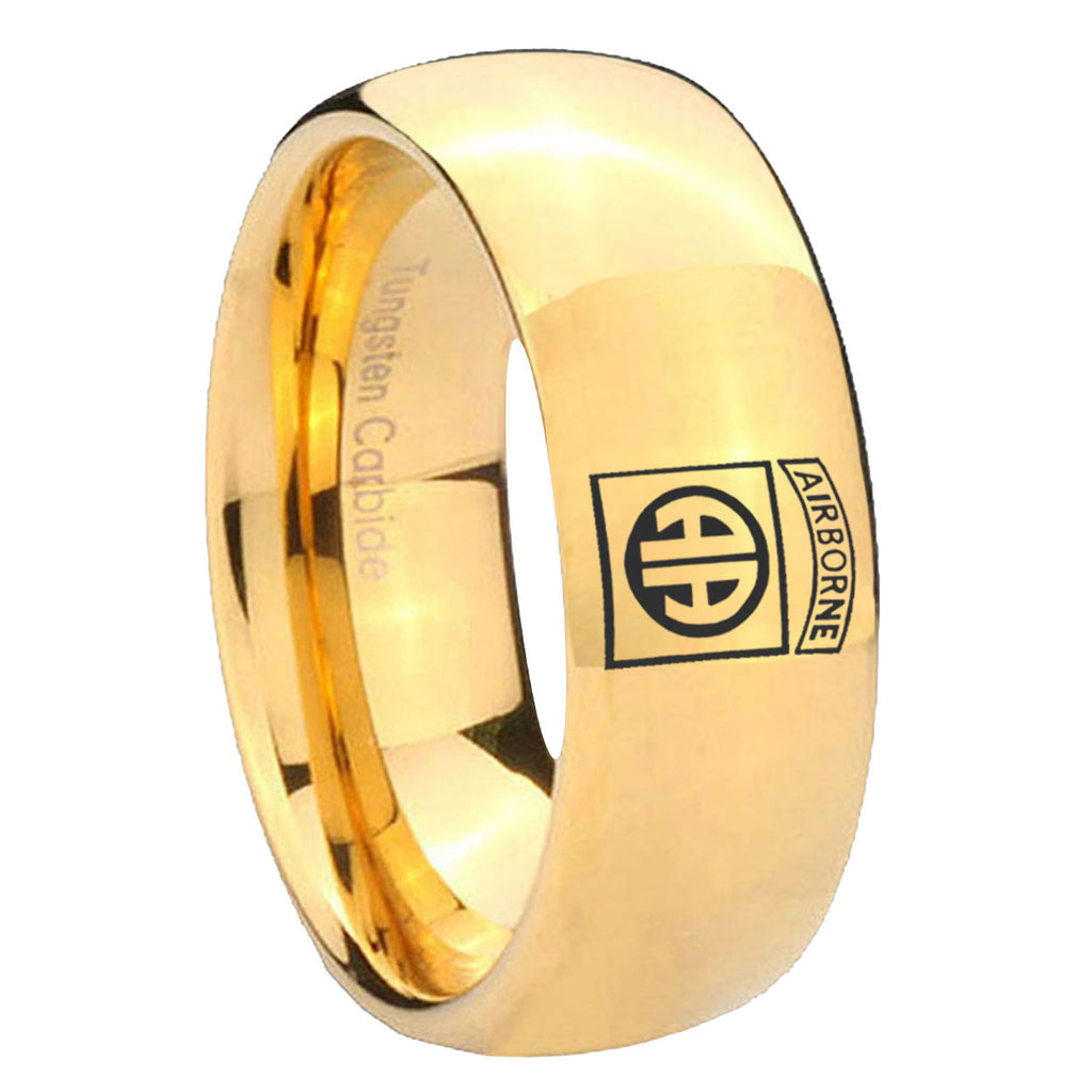 8MM Army Airborn Dome Polish Gold Tungsten Mens Promise Ring
