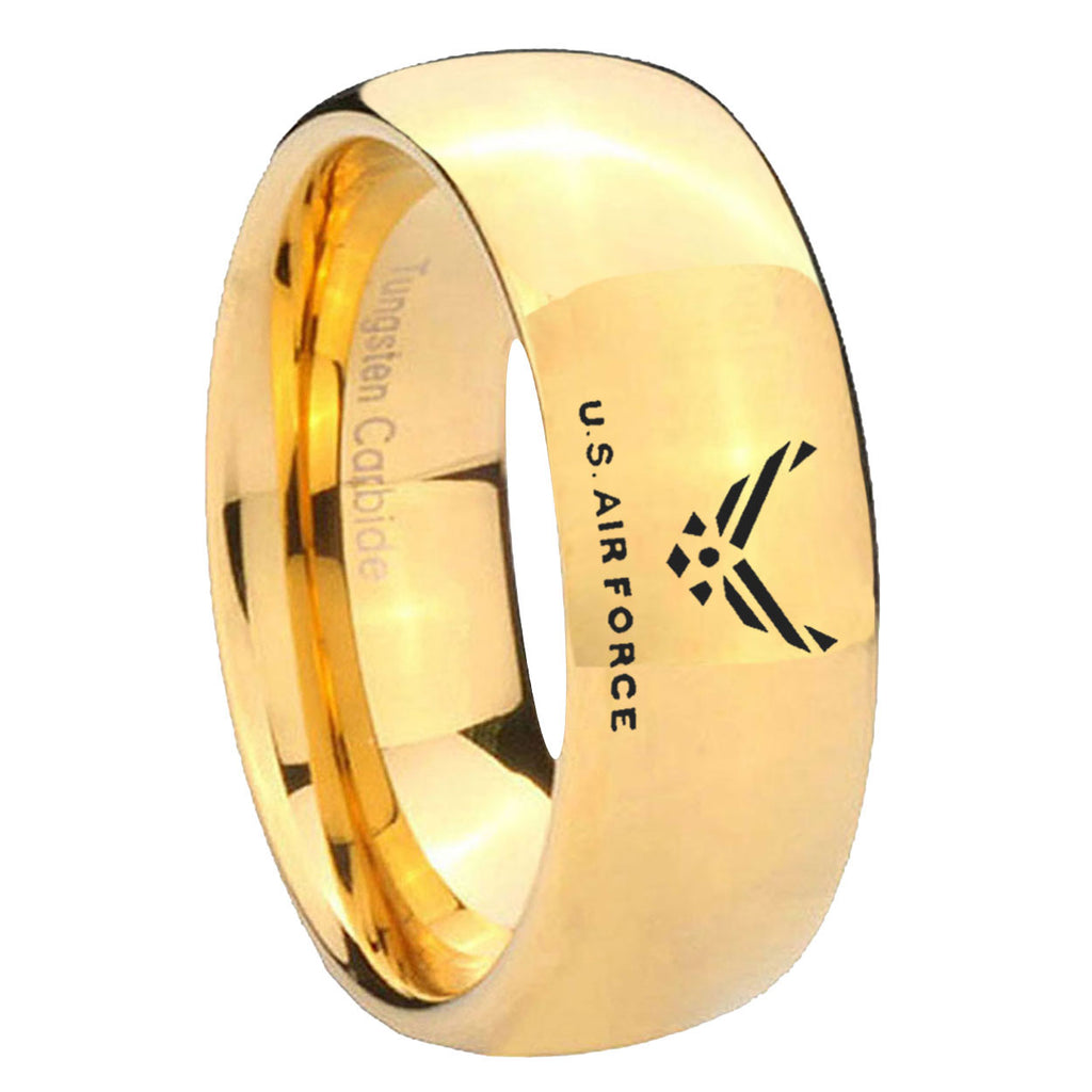 8MM US Air Force Dome Polish Gold Tungsten Ring For Him