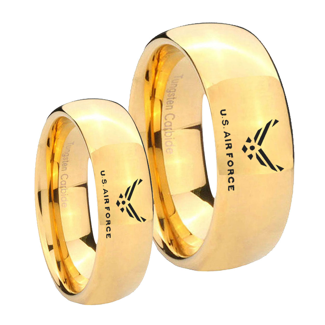 Glossy Dome US Air Force 14K Gold IP Tungsten Mens Band Set