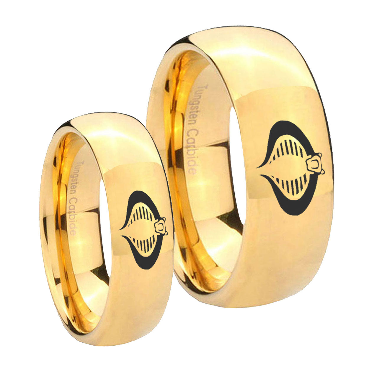 Cobra Dome Gold Tungsten Couple Wedding Bands