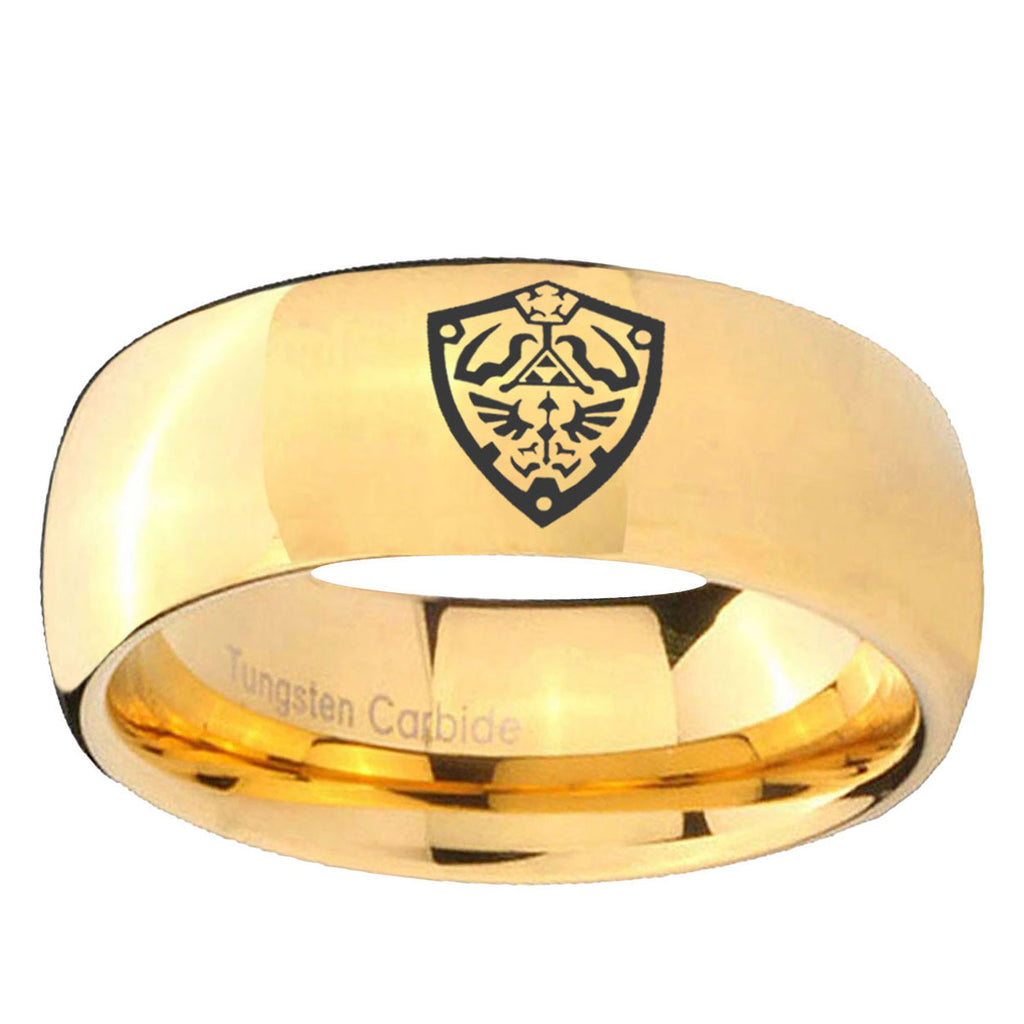 5MM Zelda Hylian Shield Dome Polish Gold Tungsten Wedding Rings