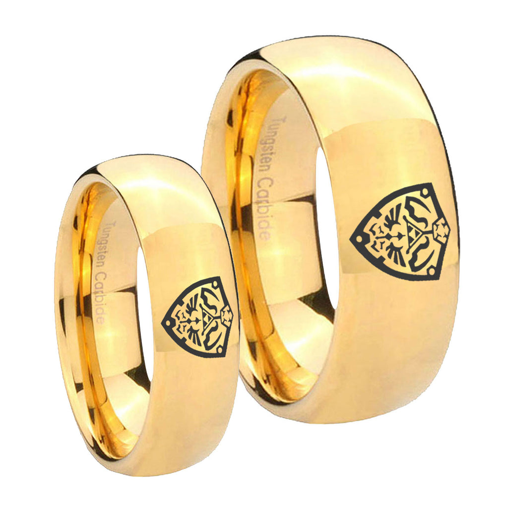 Zelda Hylian Shield Dome Gold Tungsten Bridal Set Ring