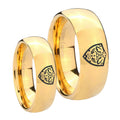 Zelda Hylian Shield Dome Gold Tungsten Bridal Set Ring