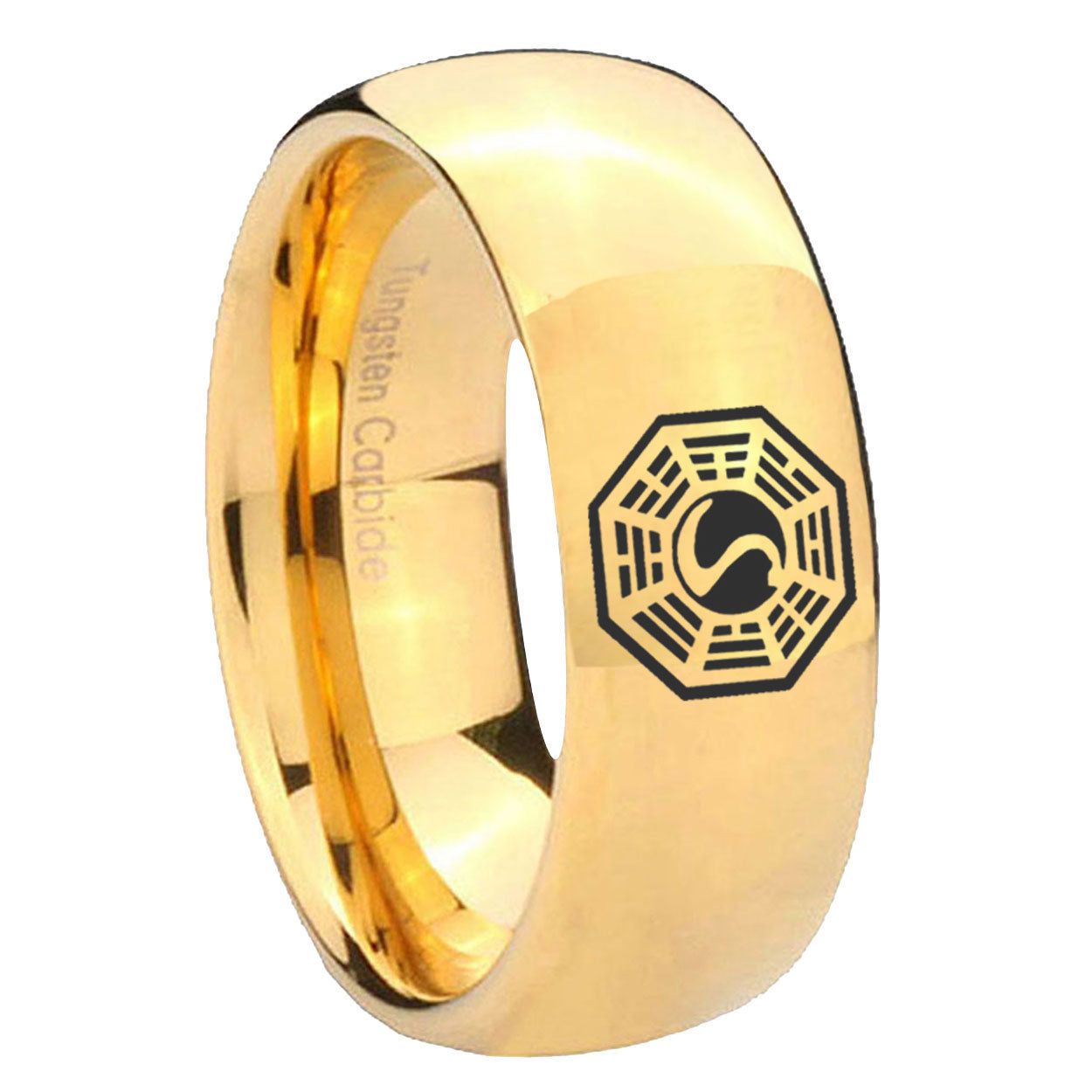 8MM Lost Dharma Dome Polish Gold Tungsten Men's Wedding Band