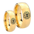 Lost Dharma Dome Gold Tungsten Engagement Ring Set