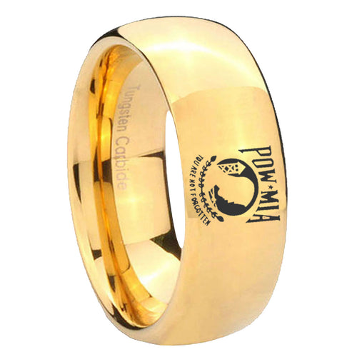 10mm Military Pow Dome Gold Tungsten Carbide Mens Wedding Band