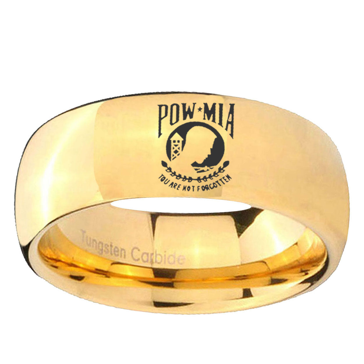 10mm Military Pow Dome Gold Tungsten Ring