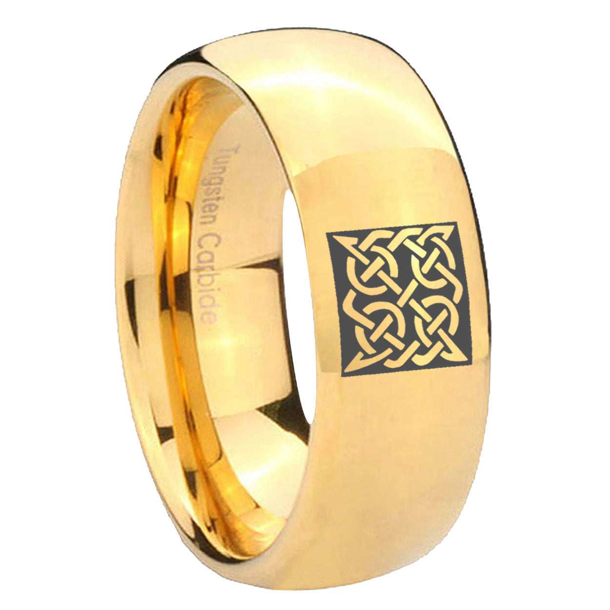 8MM Celtic Design Dome Polish Gold Tungsten Promise Ring Guys