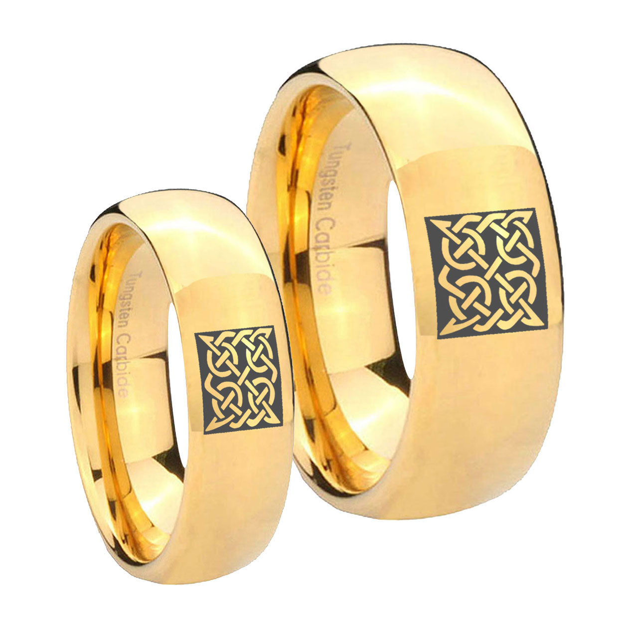 Celtic Design Dome Gold Tungsten Mens Ring Set