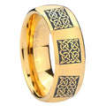 8MM Multiple Celtic Dome Polish Gold Tungsten Mens Ring