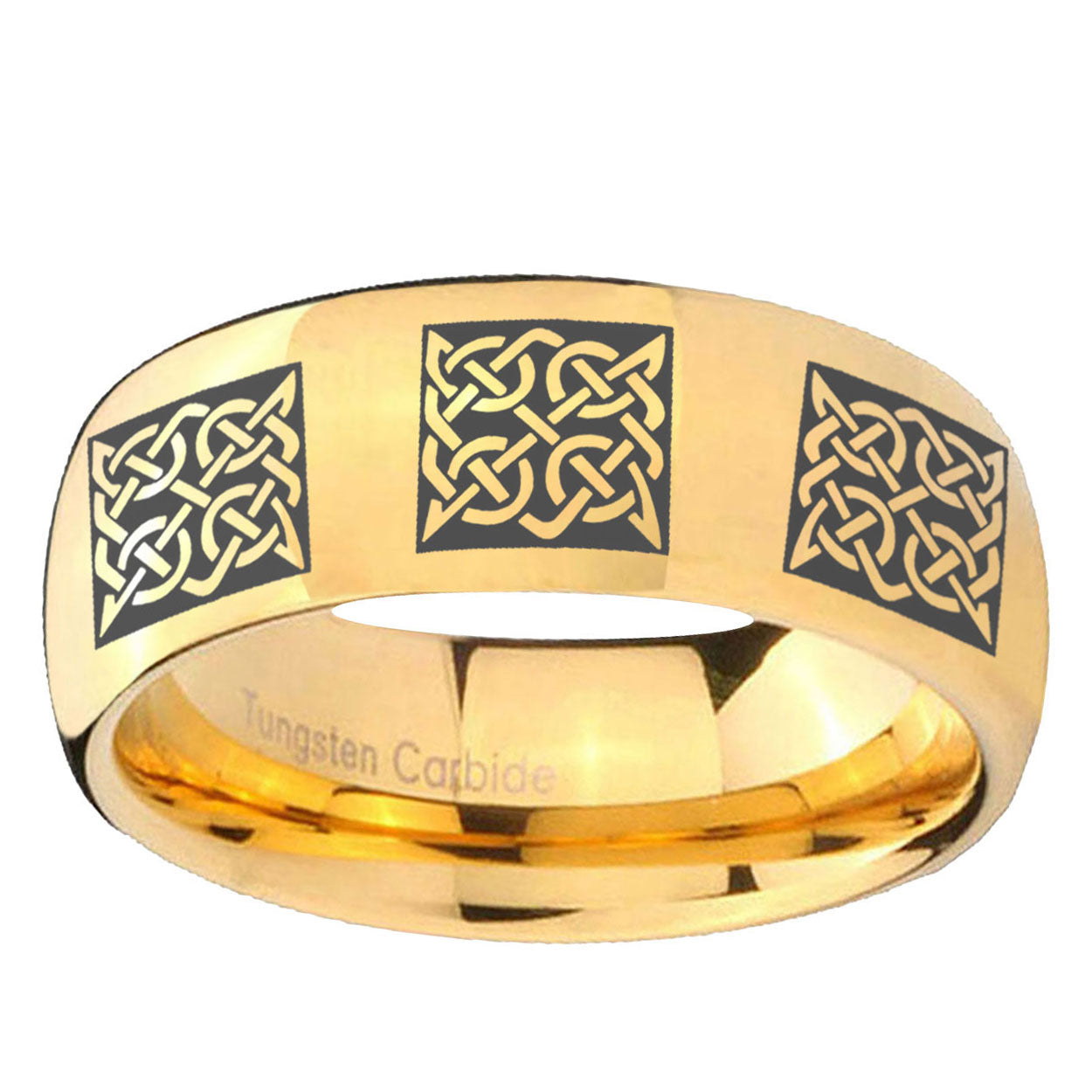 5MM Multiple Celtic Dome Polish Gold Tungsten Mens Ring