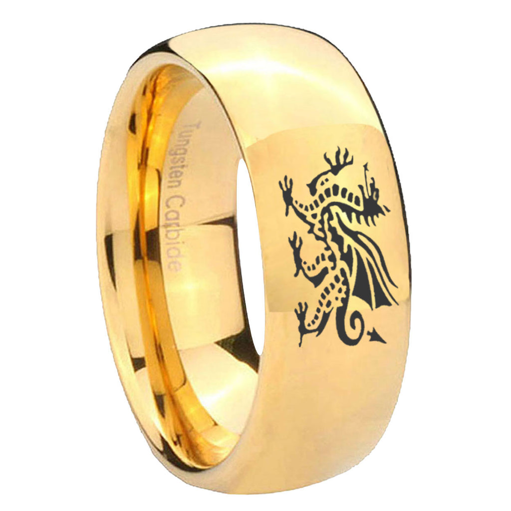 8MM Dragon Dome Polish Gold Tungsten Promise Ring For Men