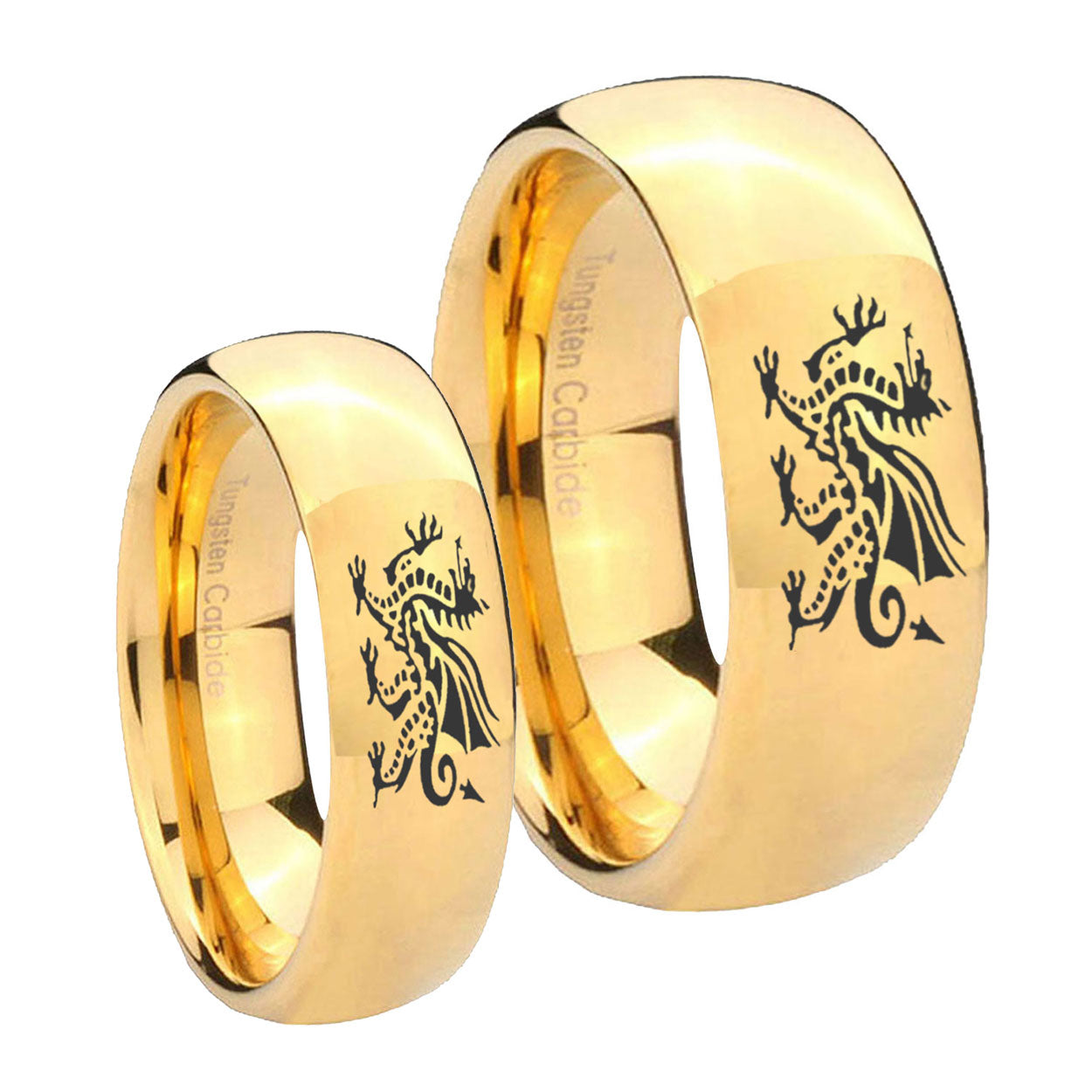 Dragon Dome Gold Tungsten His Hers Set Rings