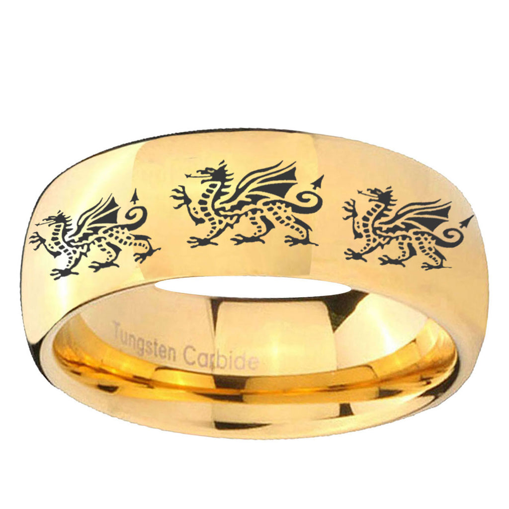 5MM Multiple Dragon Dome Polish Gold Tungsten Mens Promise Ring