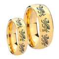Multiple Dragon Dome Gold Tungsten Couple Rings
