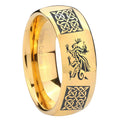 10mm Multiple Dragon Celtic Dome Gold Tungsten Carbide Mens Ring Engraved