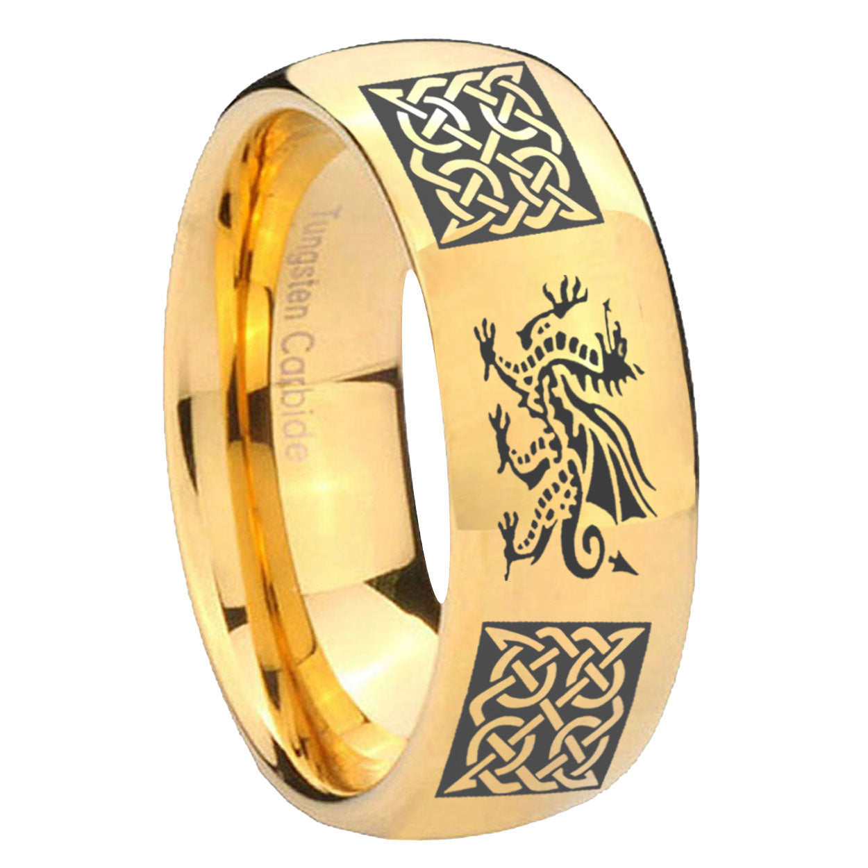 8MM Multiple Dragon Celtic Dome Polish Gold Tungsten Wedding Band