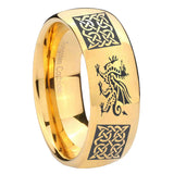 10mm Multiple Dragon Celtic Dome Gold Tungsten Carbide Mens Ring Engraved