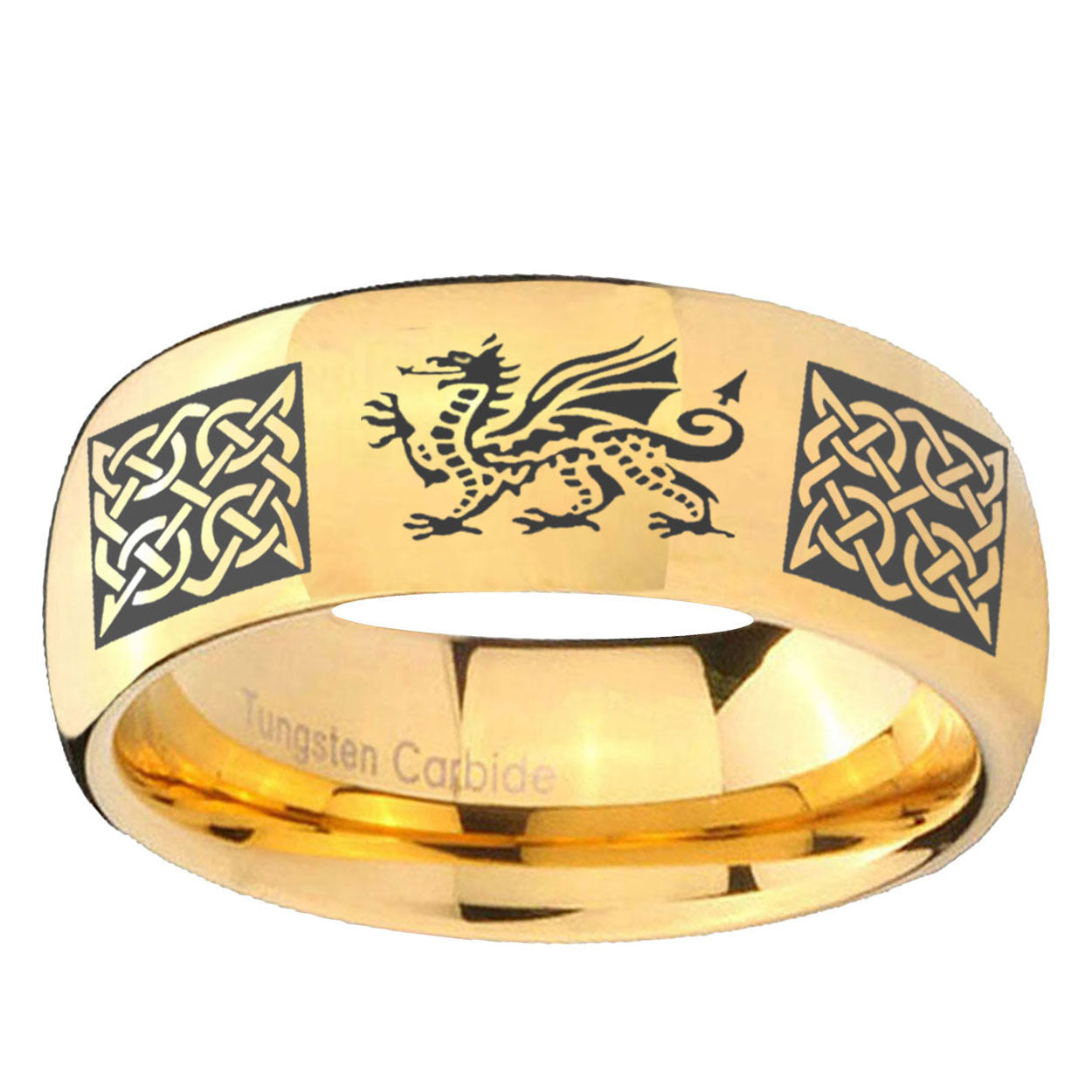5MM Multiple Dragon Celtic Dome Polish Gold Tungsten Wedding Band