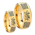 Multiple Dragon Celtic Dome Gold Tungsten Bridal Ring Set