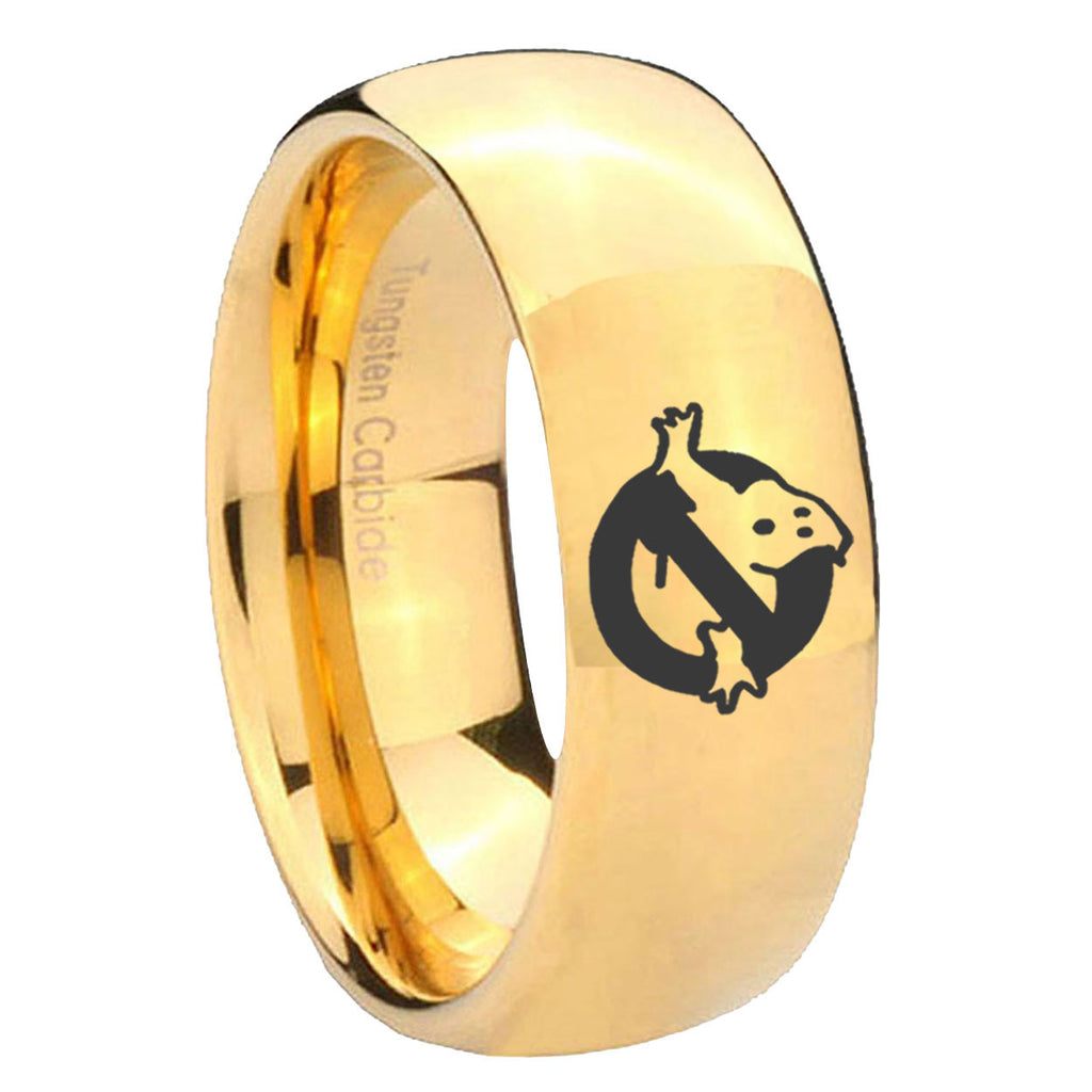 8MM Ghostbusters Dome Polish Gold Tungsten Male Wedding Band