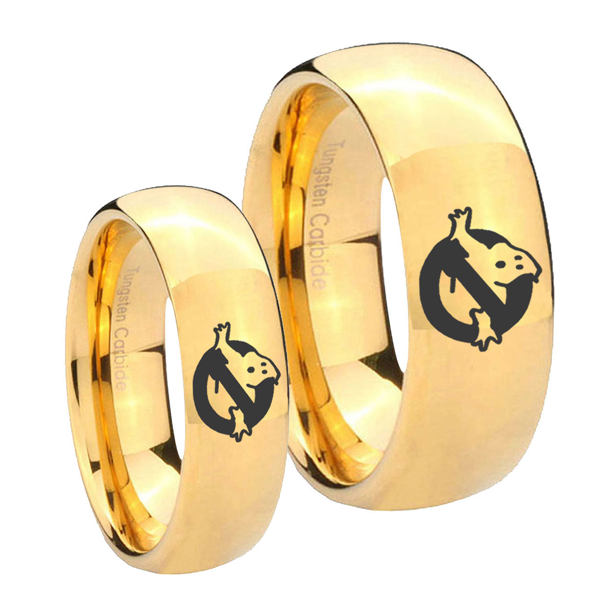 Ghostbusters Dome Gold Tungsten Mens Ring Set