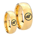 Glossy Dome Mass Effect 14K Gold IP Tungsten Bridal Set Ring