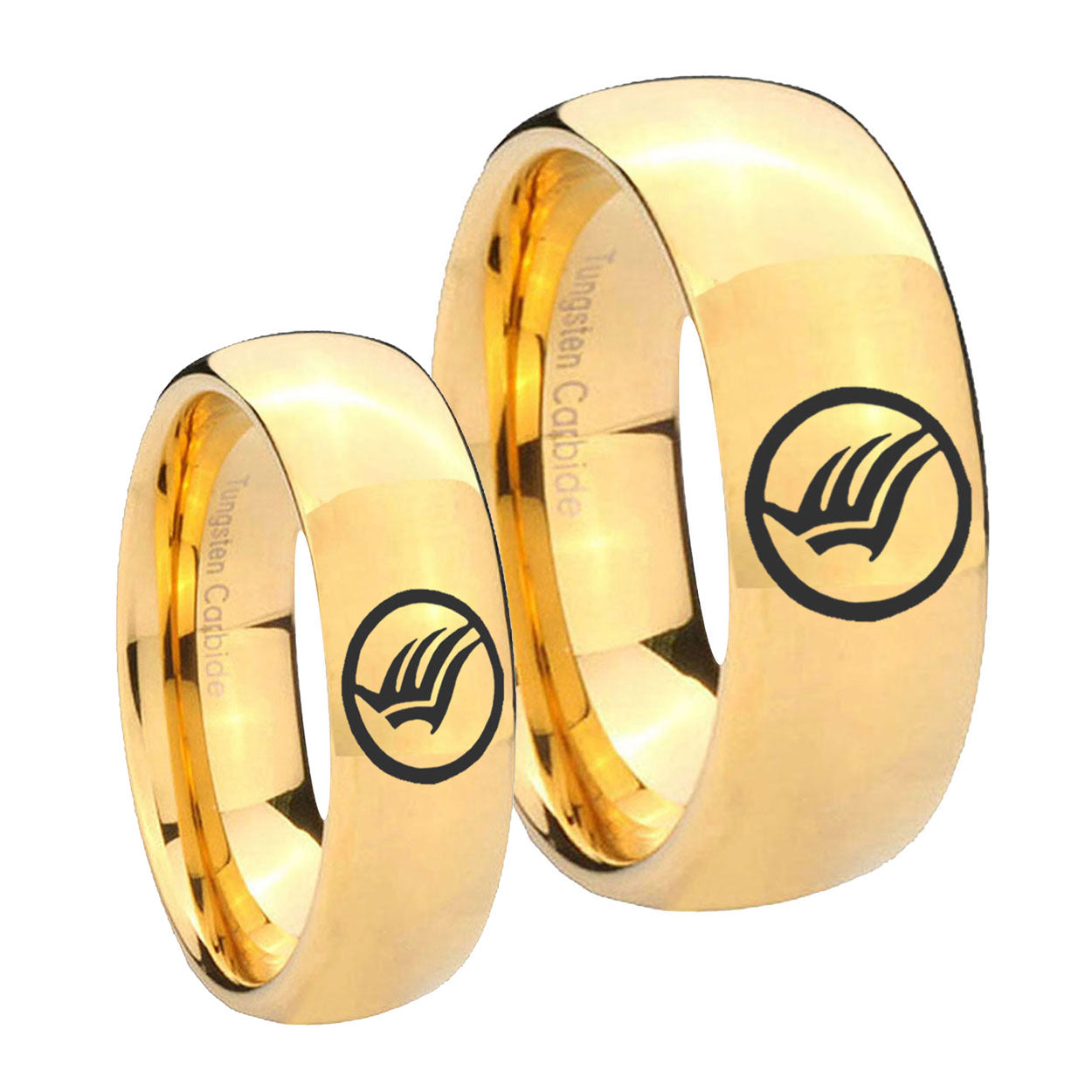 Glossy Dome Mass Effect 14K Gold IP Tungsten Bridal Set Ring