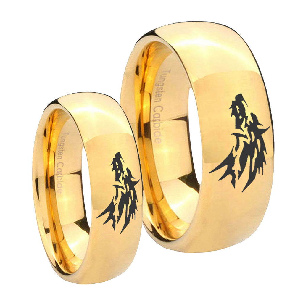 Wolf Dome Gold Tungsten Couple Band Set