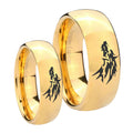 Wolf Dome Gold Tungsten Couple Band Set