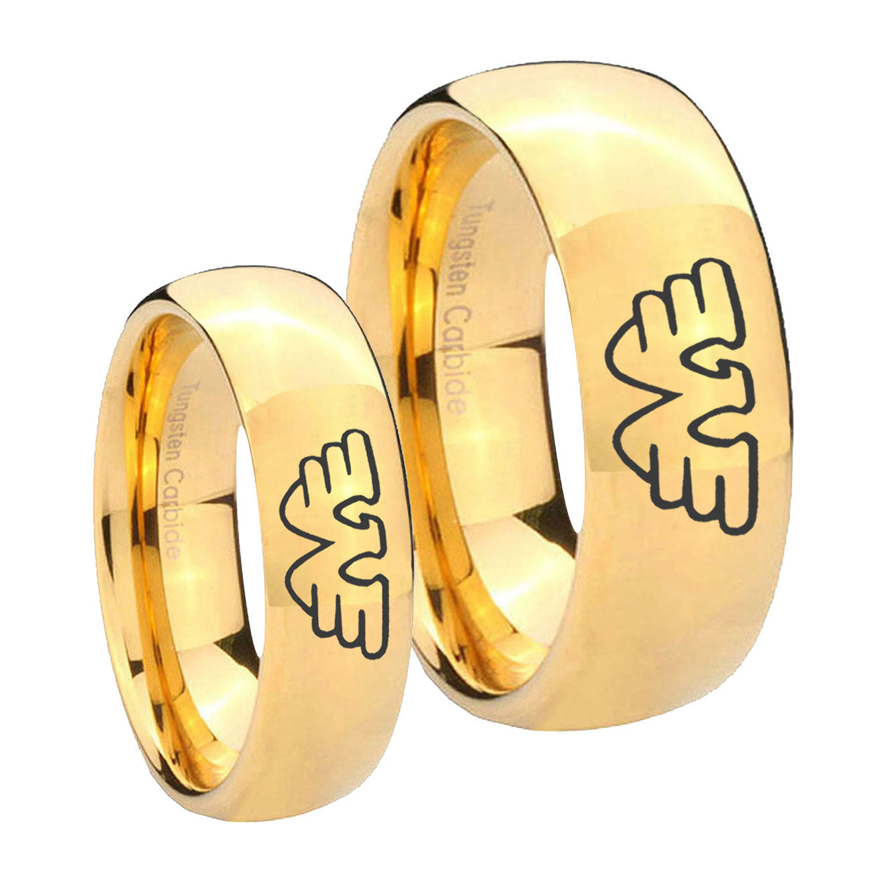 Waylon Jennings Dome Gold Tungsten Wedding Ring Set