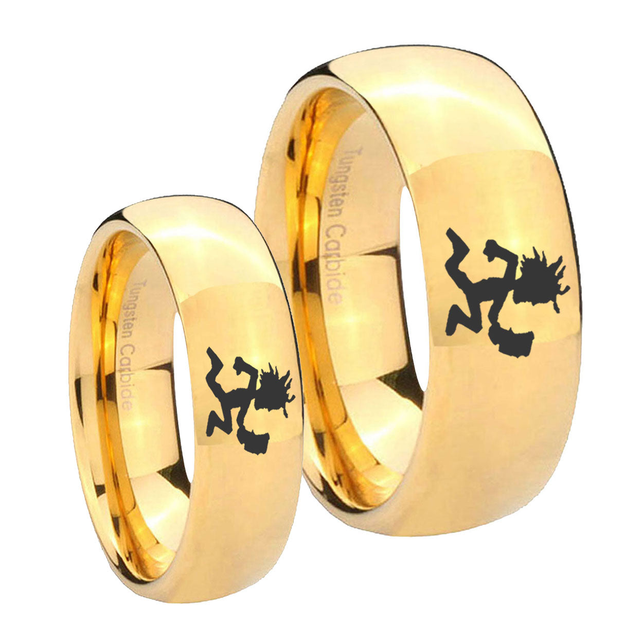 Hatchet Man Dome Gold Tungsten Bridal Set Rings