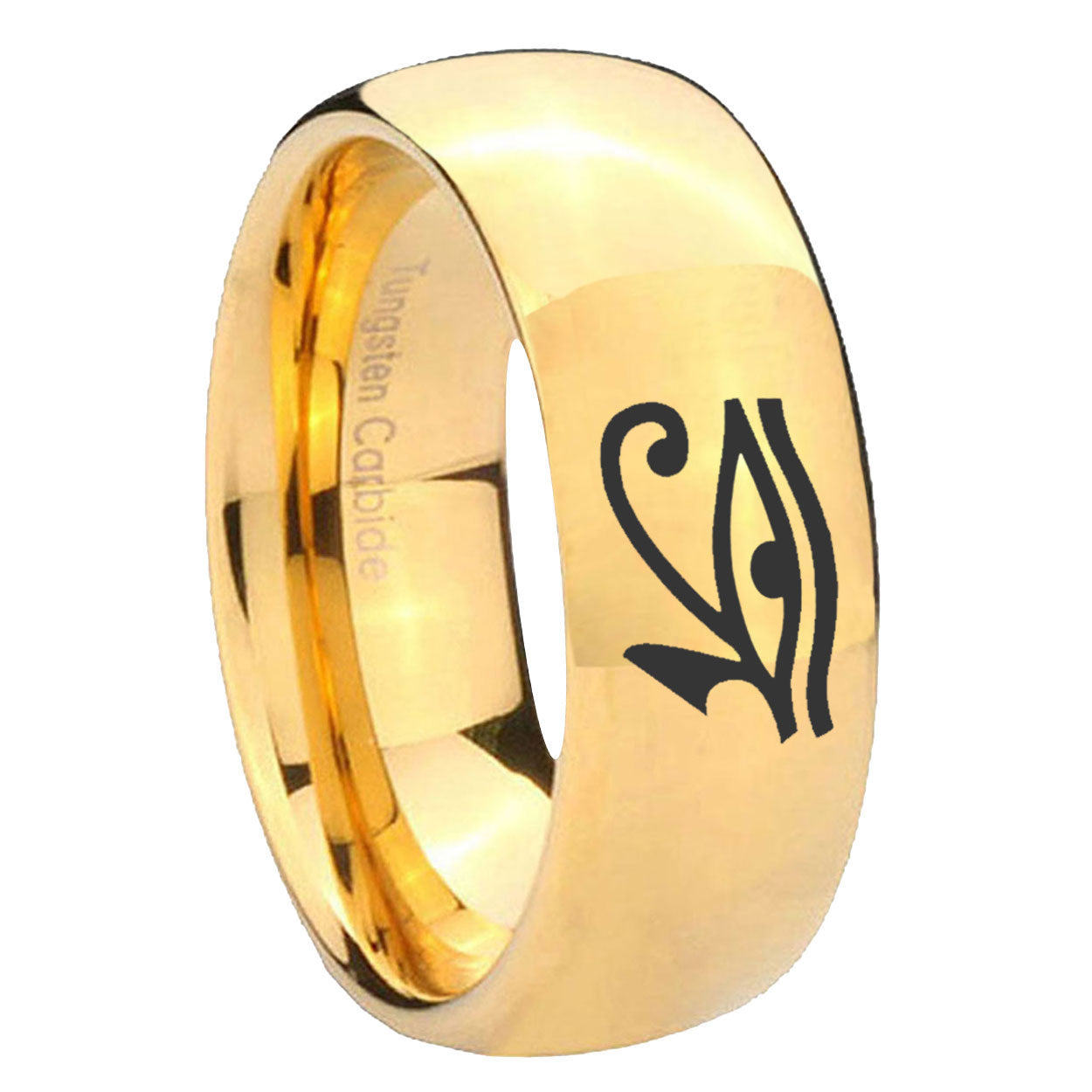 10mm Seeing Eye Dome Gold Tungsten Carbide Mens Wedding Ring
