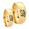 Seeing Eye Dome Gold Tungsten Mens Set Ring