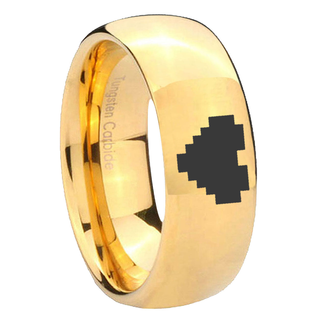 8MM Zelda Heart Dome Polish Gold Tungsten Mens Wedding Ring