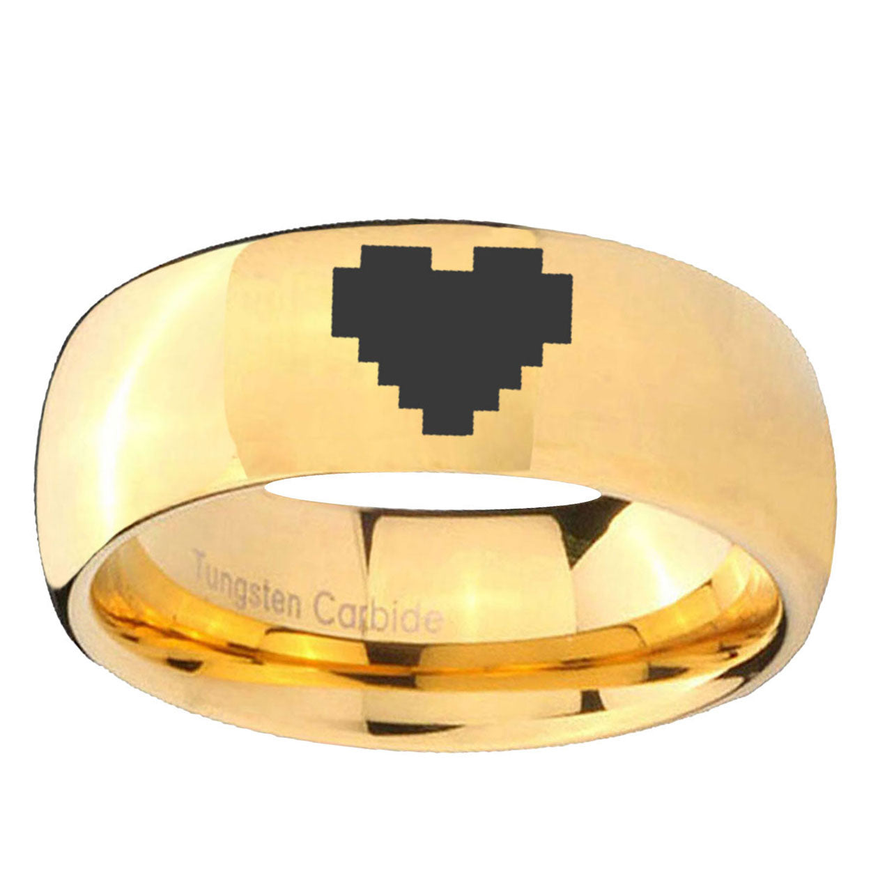 10mm Dome Zelda Heart 14K Gold IP Shiny Tungsten Ring