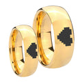 Glossy Dome Zelda Heart 14K Gold IP Tungsten Bridal Set Ring