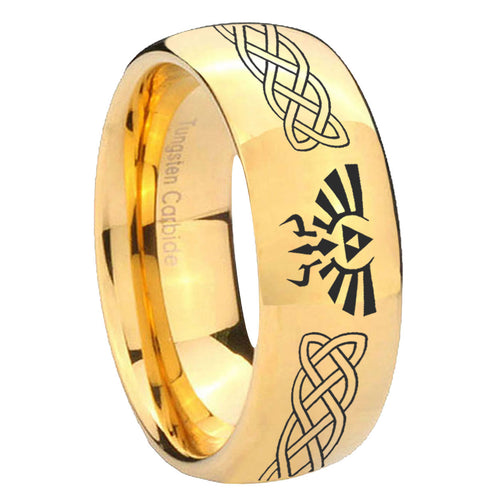 10mm Celtic Zelda Dome Gold Tungsten Carbide Men's Bands Ring