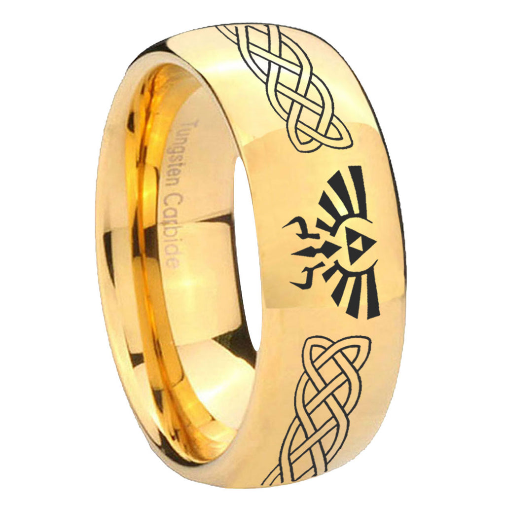8MM Celtic Zelda Dome Polish Gold Tungsten Rings For Men