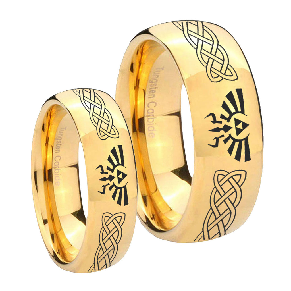Celtic Zelda Dome Gold Tungsten Bridal Band Set