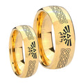 Celtic Zelda Dome Gold Tungsten Bridal Band Set