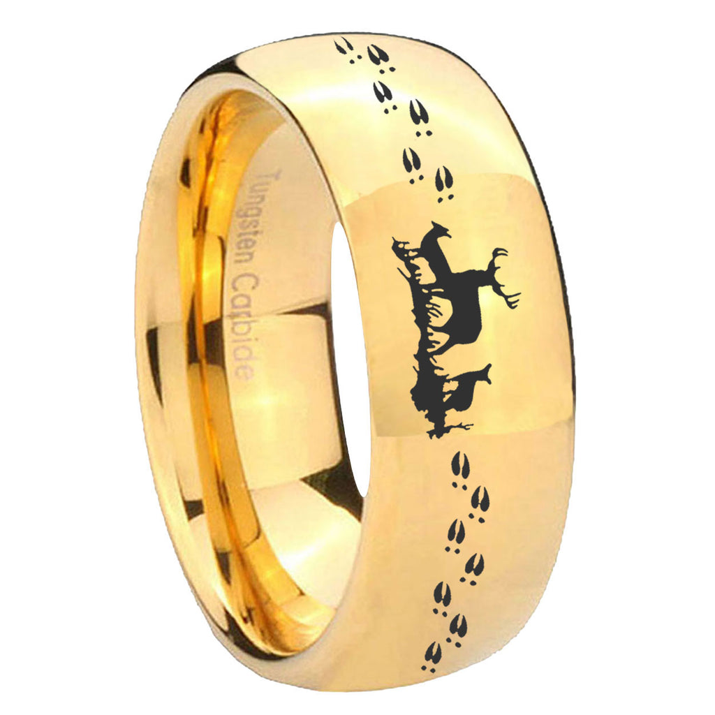 8MM Deer Hunting Dome Polish Gold Tungsten Wedding Band