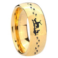8MM Deer Hunting Dome Polish Gold Tungsten Wedding Band