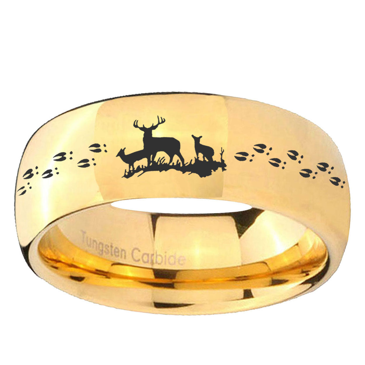 5MM Deer Hunting Dome Polish Gold Tungsten Wedding Band