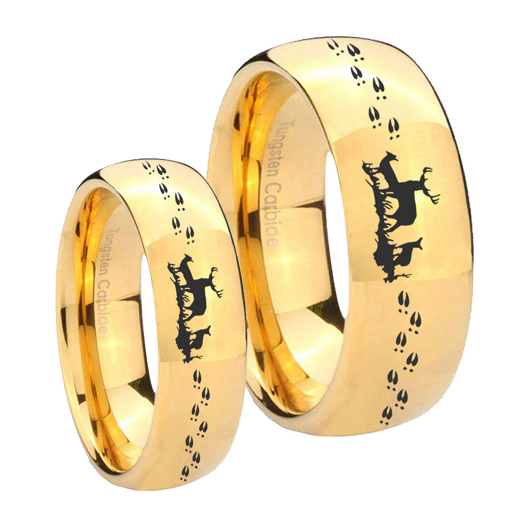 Deer Hunting Dome Gold Tungsten Bridal Ring Sets