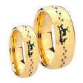 Deer Hunting Dome Gold Tungsten Bridal Ring Sets