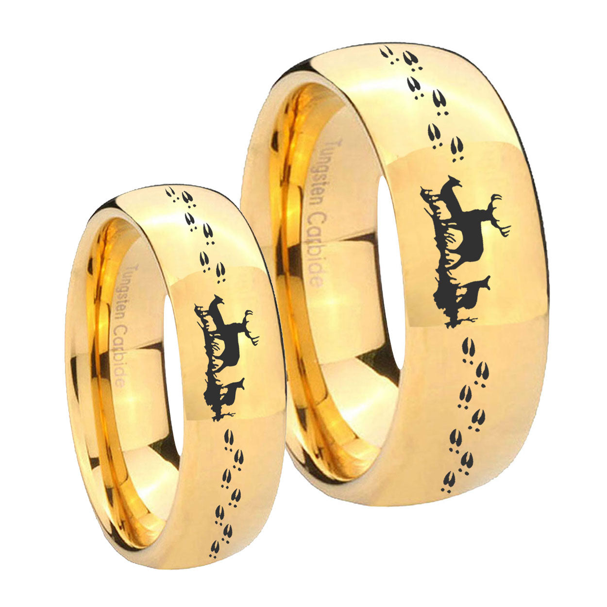 Deer Hunting Dome Gold Tungsten Bridal Ring Sets