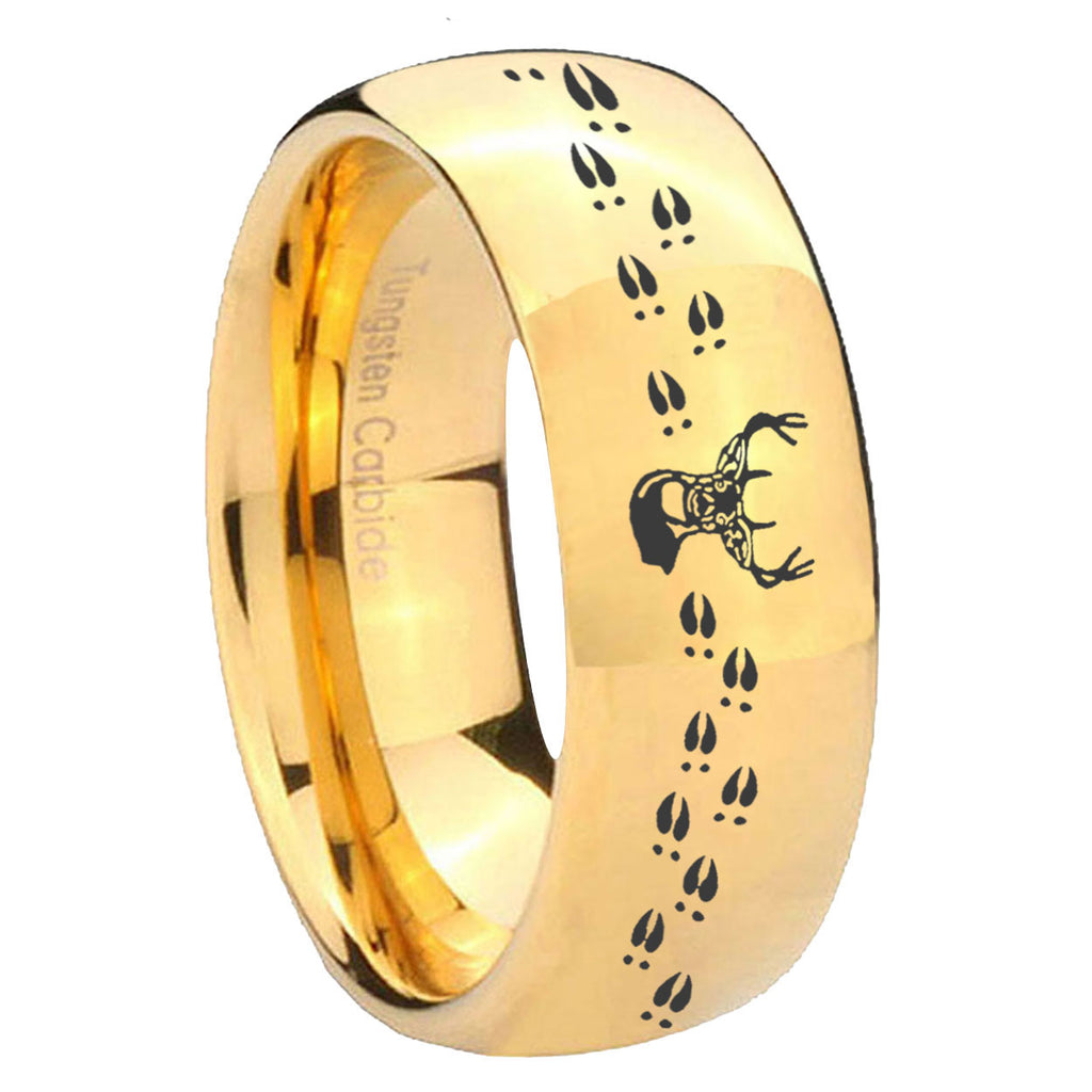 8MM Deer Antler Dome Polish Gold Tungsten Mens Wedding Band