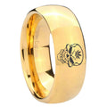 8MM Skull Marijuana Leaf Dome Polish Gold Tungsten Promise Ring